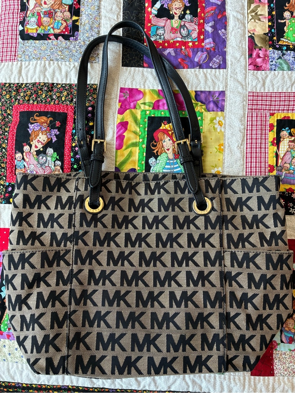 Michael Kors Brown and Black MK Logo Tote